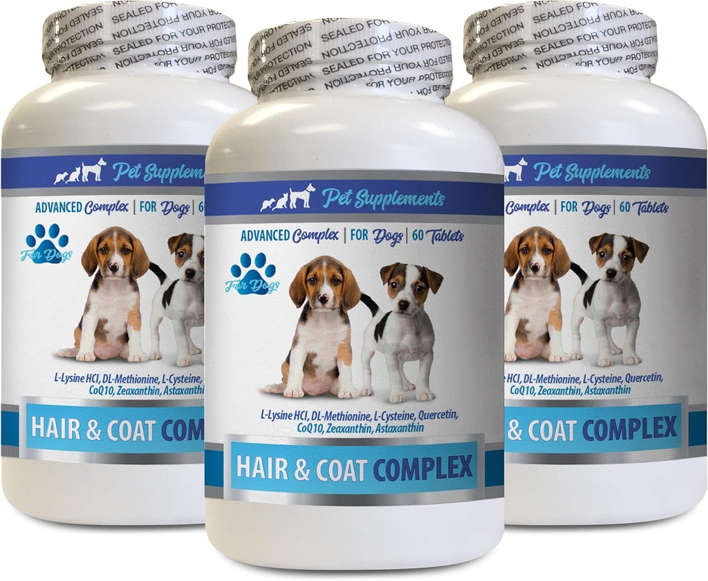 Anti-inflammatoire pour chiens - Complexe Cheveux et manteaux de chien - Démangeaison - Soutien immunitaire - Vitamines et minéraux - Supplément Vitamine e de chien - 3 bouteilles (180 traites)