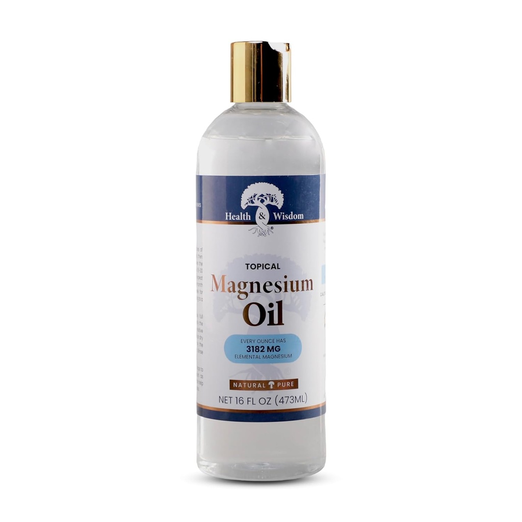 Santé et Sagesse Huile de magnésium pur - Relief musculaire et articulaire topique - Hydratant naturel et pur de la peau - Absorption améliorée - 16 fl oz