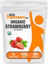 BulkSupplements.com Poudre de fraise biologique - Poudre de fruits de fraises biologiques - Pas de sucre ajouté et sans gluten, 3g par portion, 500g (1,1 lb) (paquet de 1)