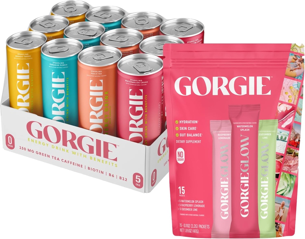 GORGIE Variété, boisson sans sucre pour l'énergie naturelle et sachet de variété 15, poudre d'électrolyte Mélange de boisson saine