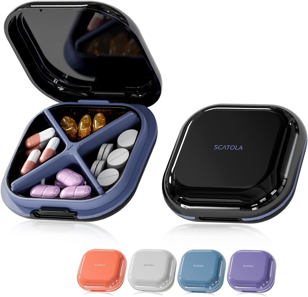 Petite Pill Case, Pill Box, Conteneur de pilules de voyage, Portable, Pocket Pill Case pour Purse, Mini Pill Organizer pour la médecine, mignon 5 couleurs (noir)