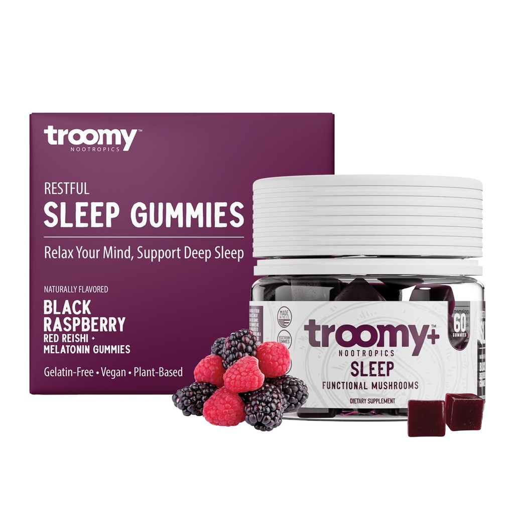 Troomy Sleep Reishi + Melatonin Grande dégustation de champignons Gummies - soutient le repos sommeil et la diminution du stress - framboise noire - 60 comte