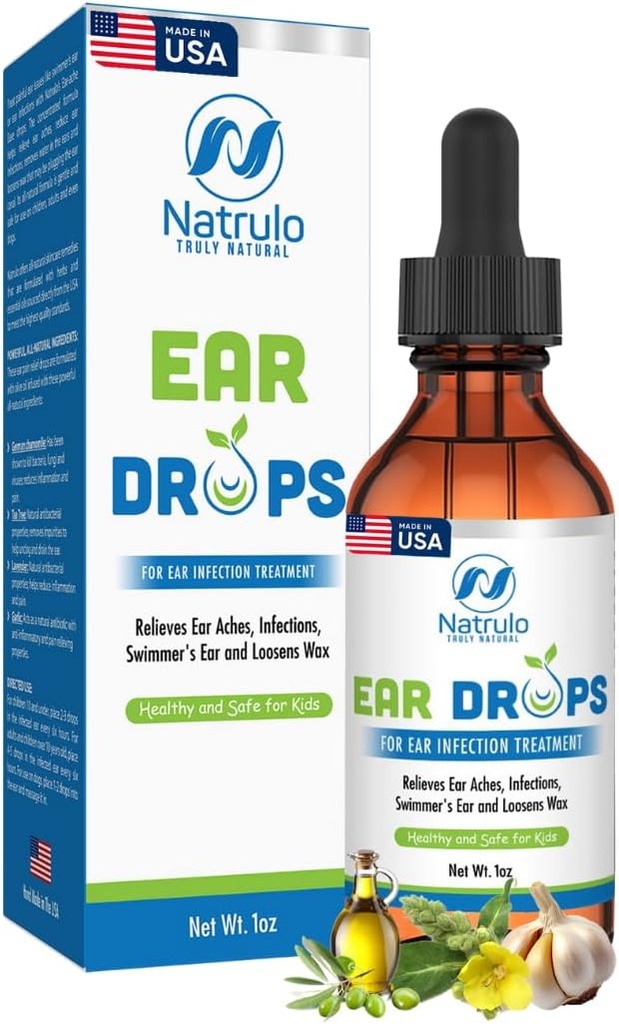 Drops d'oreille pour les infections de l'oreille – Toute l'huile naturelle d'ail Mullein pour les araches, l'oreille de Swimmer, les oreilles obstruées, l'enlèvement de la cire d'oreille et les oreilles démangeaisons – Traitement de l'oreille pour adultes, enfants et animaux de compagnie, fabriqués aux États-Unis
