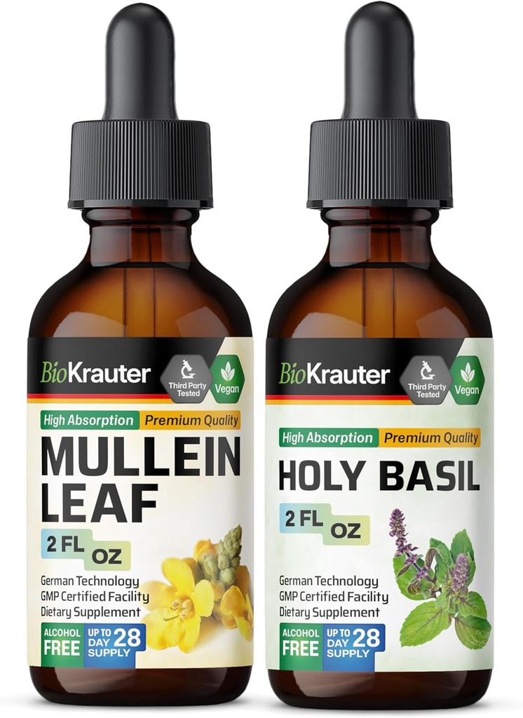 BIO KRAUTER Mullein Tincture 2 Fl. Oz. & Holy Basil Tincture 2 Fl. Oz.