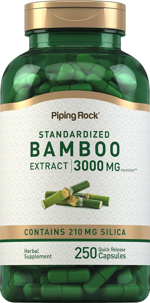 Pipeping Rock Bamboo Extract Capsules $ 3000mg $ 250 Comte $ Supplément à base de plantes $ Silice 210mg $ Non-OGM, sans gluten
