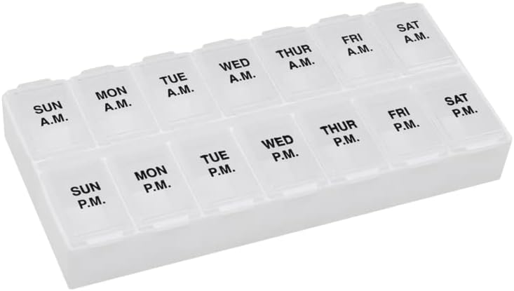Rappel N' heure hebdomadaire (7 jours) AM/PM Pill Organizer, Vitamine and Medicine Box, grands compartiments, 2 fois par jour, lys clairs