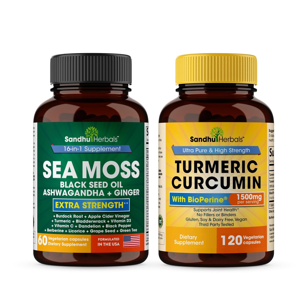 Sandhu Herbals Seamoss & Curcumin curcumin curcumin curcumin curcumin avec capsules bioperines