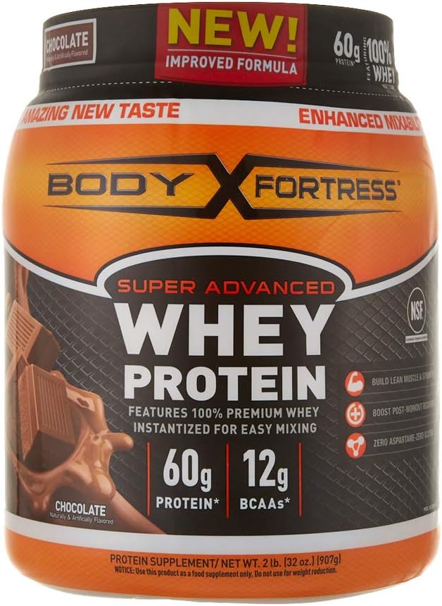 Body Fortress Super Advanced Whey Protéine poudre, chocolat aromatisé, sans gluten, 2 Lb