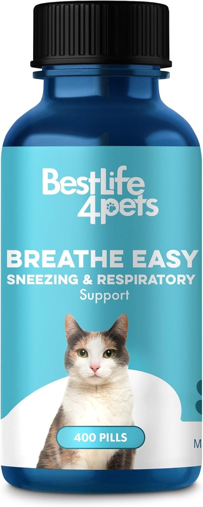 Supplément pour le confort respiratoire des chats - Respiration naturelle Easy Feline Support pour toutes les saisons, toux, éternuements nasaux occasionnels - 400 pilules sans odeur et sans goût