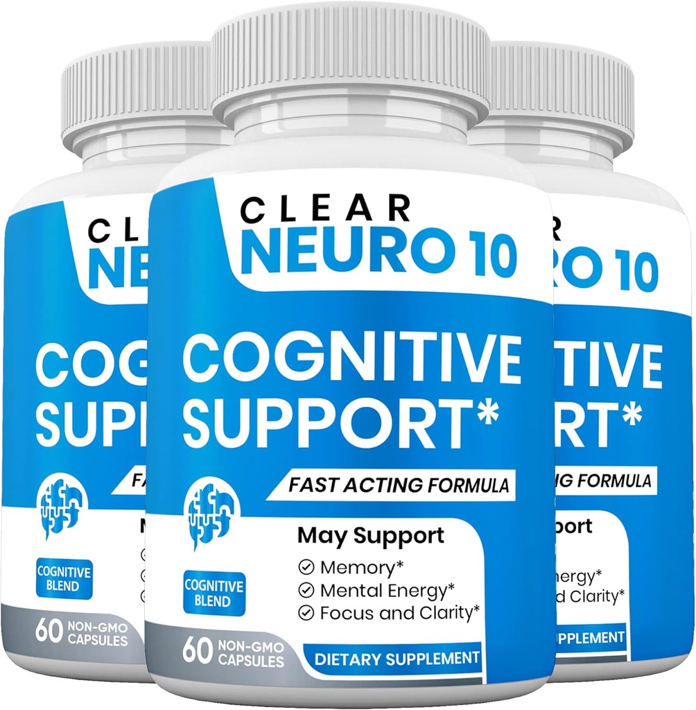 Clear Neuro 10, Améliore la concentration, Promotion de la mémoire normale Fonction et santé cérébrale, Prévient la perte de mémoire (3 Pack)