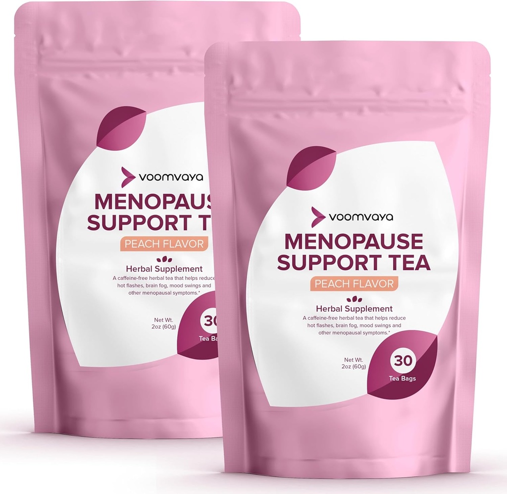 VoomVaya Économisez 10% sur Ménopause Support Tea 2-Pack Bundle - Natural Ménopause Relief for Women w/Red Clover & Black Cohosh - Night Sweats & Hot Flashes Relief - Peach Flavor - 90 Teabags