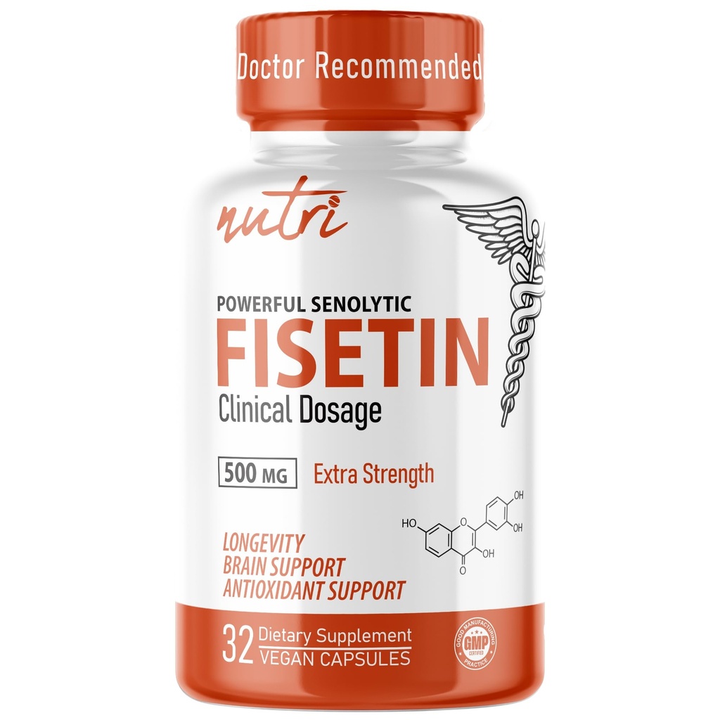 Nature's Fusions Nutri Fisetin 500mg 32 Compte - Posologie clinique - Suppléments de Fisetin - Puissant activateur sénolytique, antioxydant et soutien du cerveau - Polyphénols naturels - 32 Compte