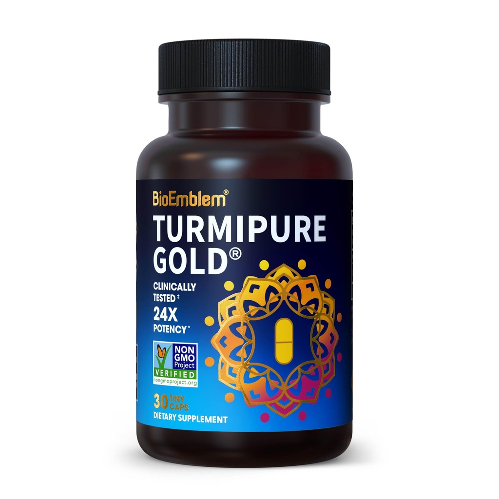 BioEmblem Curcumine curcumine avec TurmiPure cliniquement étudié - 1 petite capsule quotidienne, 24x Absorption plus que d'autres - Soutien conjoint, suppléments de tumérique d'inflammation saine - Non-OGM - 30 portions