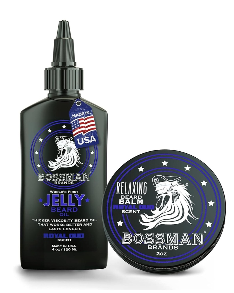Bossman Jelly huile de barbe pour les hommes et baume de barbe pour les hommes Combo - Royal Oud Scent