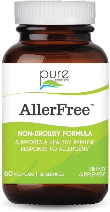Supplément de support aux allergies naturelles sans allergènes par Pure Essence Labs - Pilules non somnolentes pour allergies saisonnières à base d'enzymes et d'herbes - 60 capsules