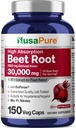 NusaPure Beet Root 30:1 Extrait, 1000 mg Équivalent à 30 000 mg 150 Caps végétatifs (Vegan, non OGM et nitrates de 4 %) Biopérine