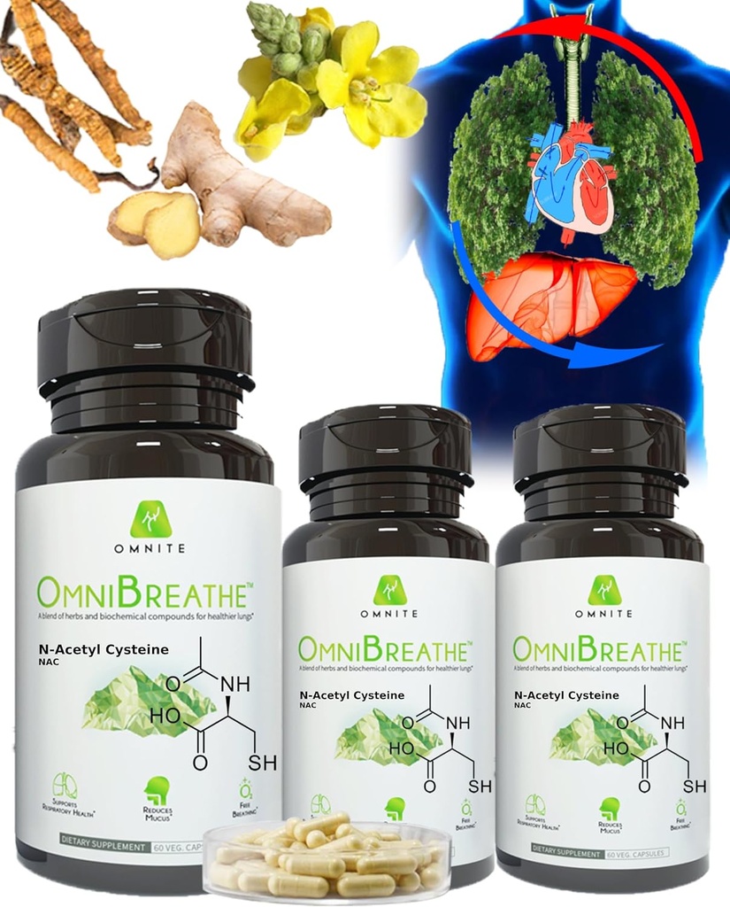 OmniBreathe for Lung Cleanse Detox Respiration Wellness - Help Reduce Mucus & Tough for All Kinds of Smokers,Restaurer la respiration naturelle profonde fraîche,moins de se réveiller pour atteindre l'inhalateur (paquet de 3 bouteilles)