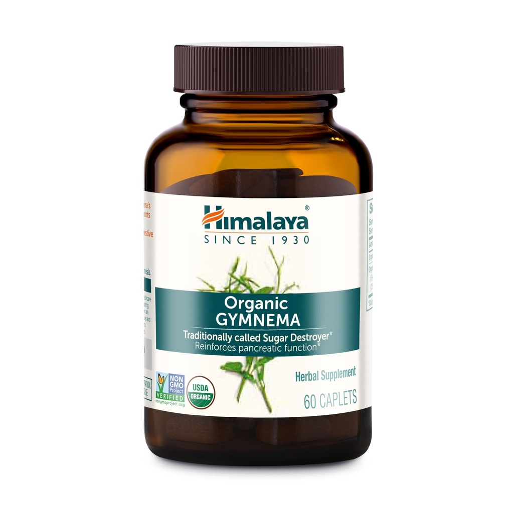 Himalaya Organic Gymnema Sylvestre – Soutien au métabolisme du glucose à base de plantes - USDA Organic, Non-OGM, Vegan, Sans gluten, Sans additif, 700 mg, 60 Caplets