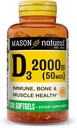 MASON NATURAL Vitamine D3 2 000 UI Ultra Strength, soutient la densité osseuse, la force et la santé immunitaire, 300 Softgels