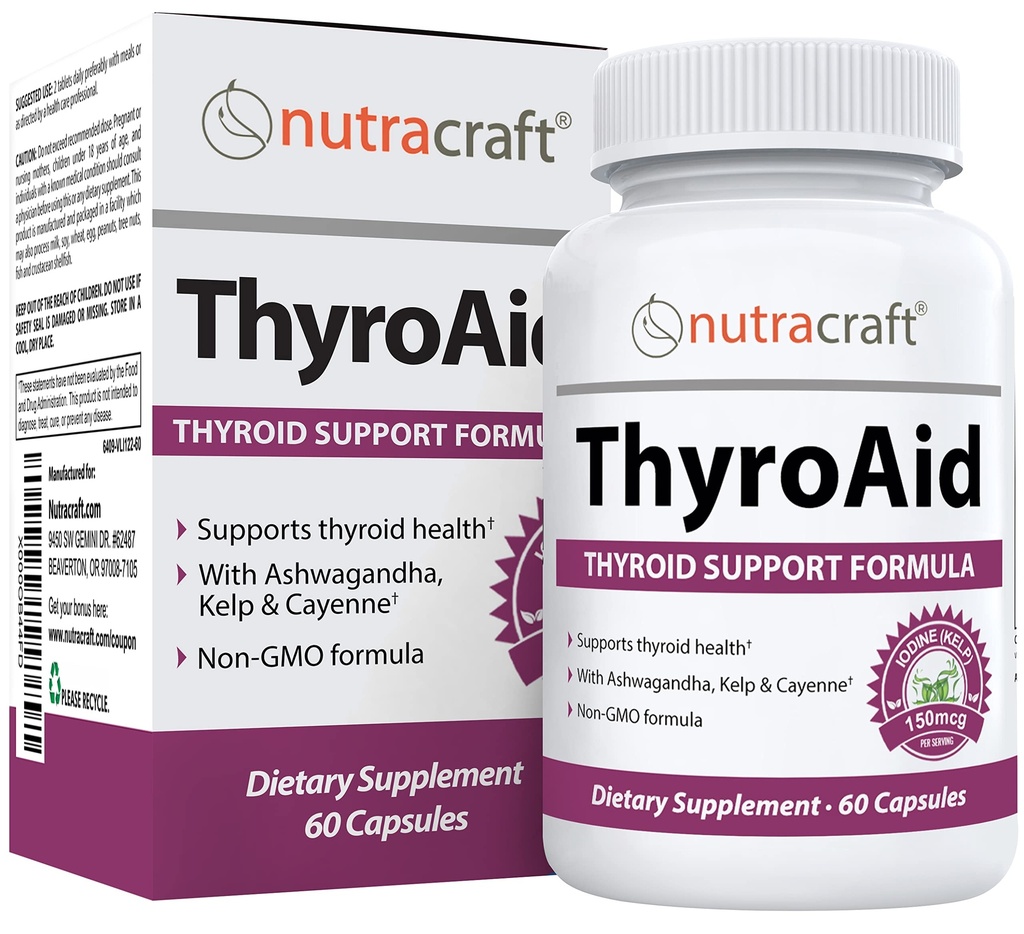 ThyroAid #1 supplément de support thyroïde Formule naturelle de thyroïde à base de plantes avec l'iode (Kelp), Ashwagandha, L-Tyrosine et plus encore Soutien Thyroïde Santé et Niveaux d'énergie