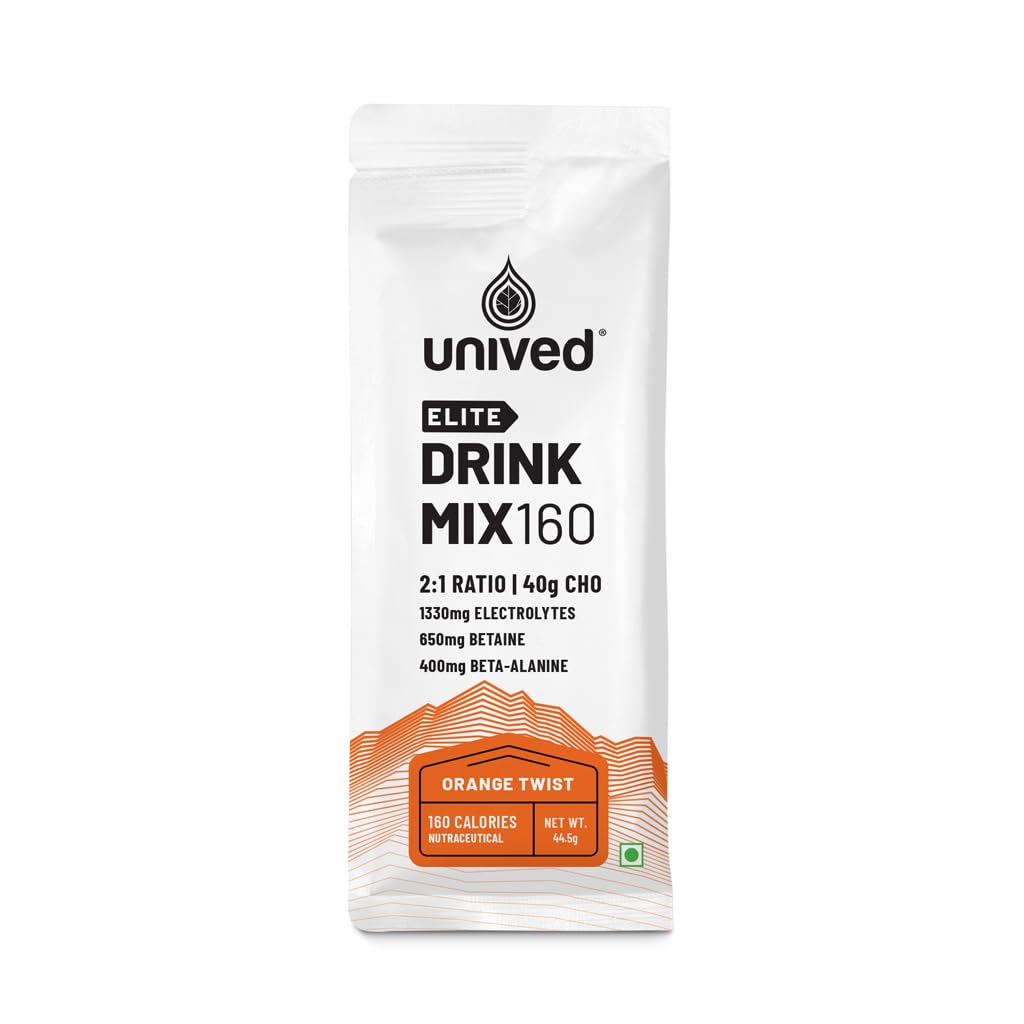 Unived Elite Drink Mix 160.00 Isotonic Energy Drink 2:1 Rapport & 40g Glucides avec Betaine & Beta-Alanine.00 Endurance Athlètes Sports Drink Orange Twist, 8 Pack