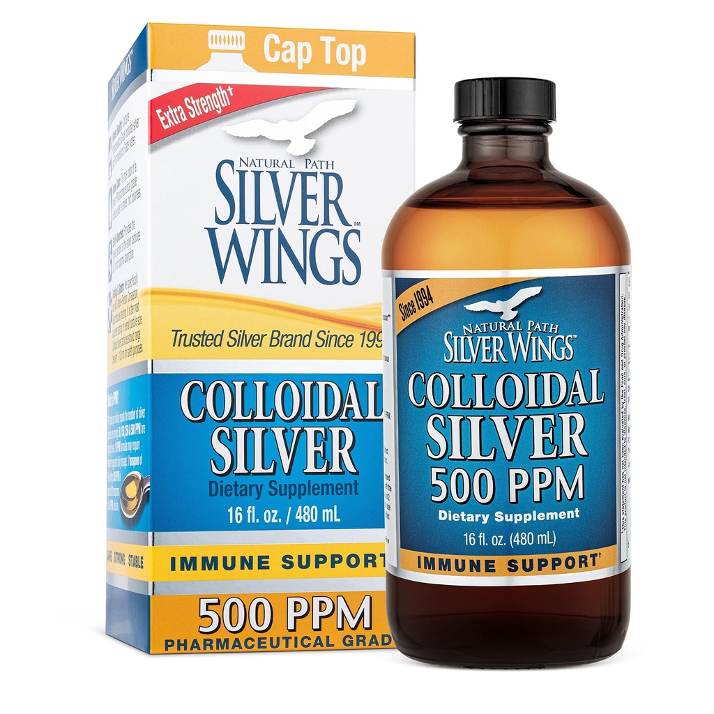 Natural Path Silver Ailes Colloïdal Argent 500ppm (2 500mcg) Supplément de soutien immunitaire 16 fl. oz.