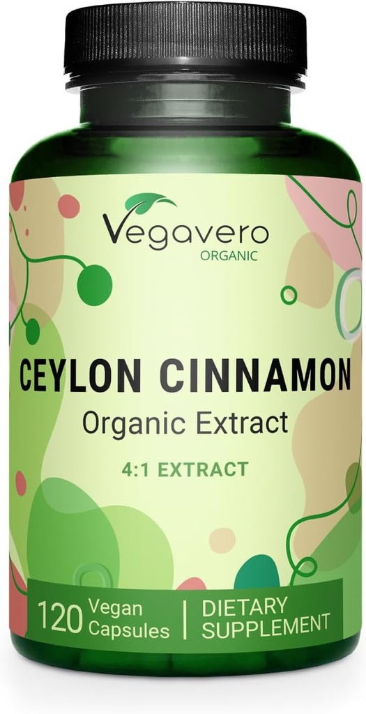 Vegavero Ceylan biologique Cinnamon $ 2000mg $ USDA Certifié $ AUCUNE Additifs artificiels $ 4 mois d'approvisionnement $ Laboratoire-testé, non-OGM $ 120 Capsules $ Vegan