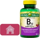 Spring Valley - Vitamine B12 Comprimés à distribution rapide, 2 500 mcg, Saveur de cerise, 120 Compte + Sticker STS.