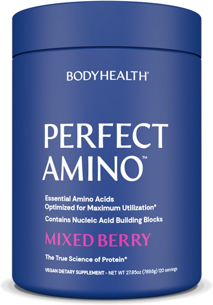 BodyHealth PerfectAmino Powder - BCAA et EAA Powder for Pre and Post Workout - Boissons d'énergie acides aminés pour les hommes et les femmes à l'appui des muscles maigres et de la récupération - Berry mixte - 120 portions