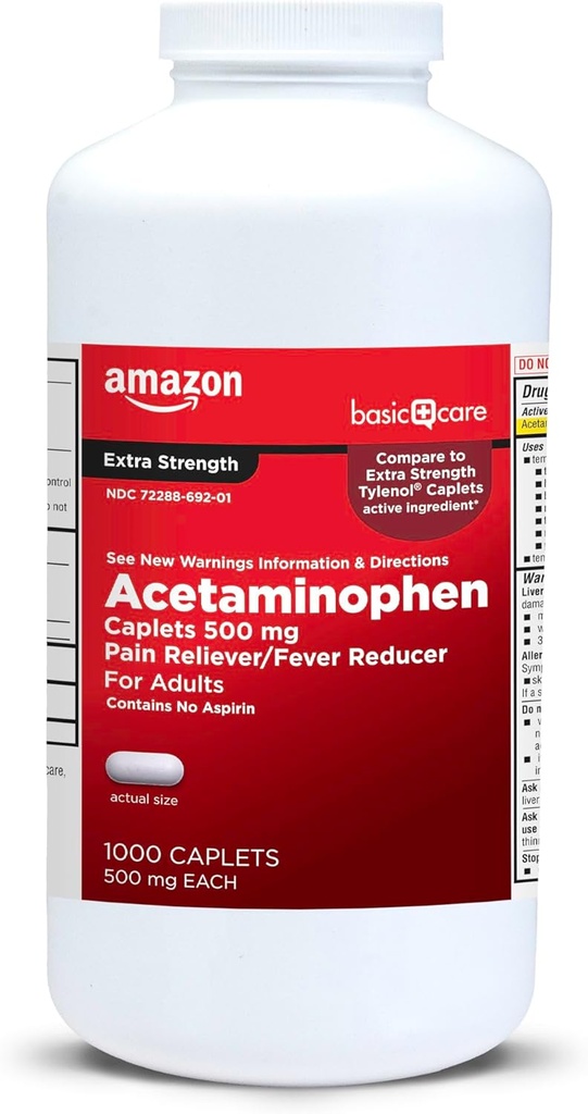   Basic Care Extra Strength Pain Relief, Acetaminophen Caplets, 500 mg, 1000 Count (Packaging may vary)