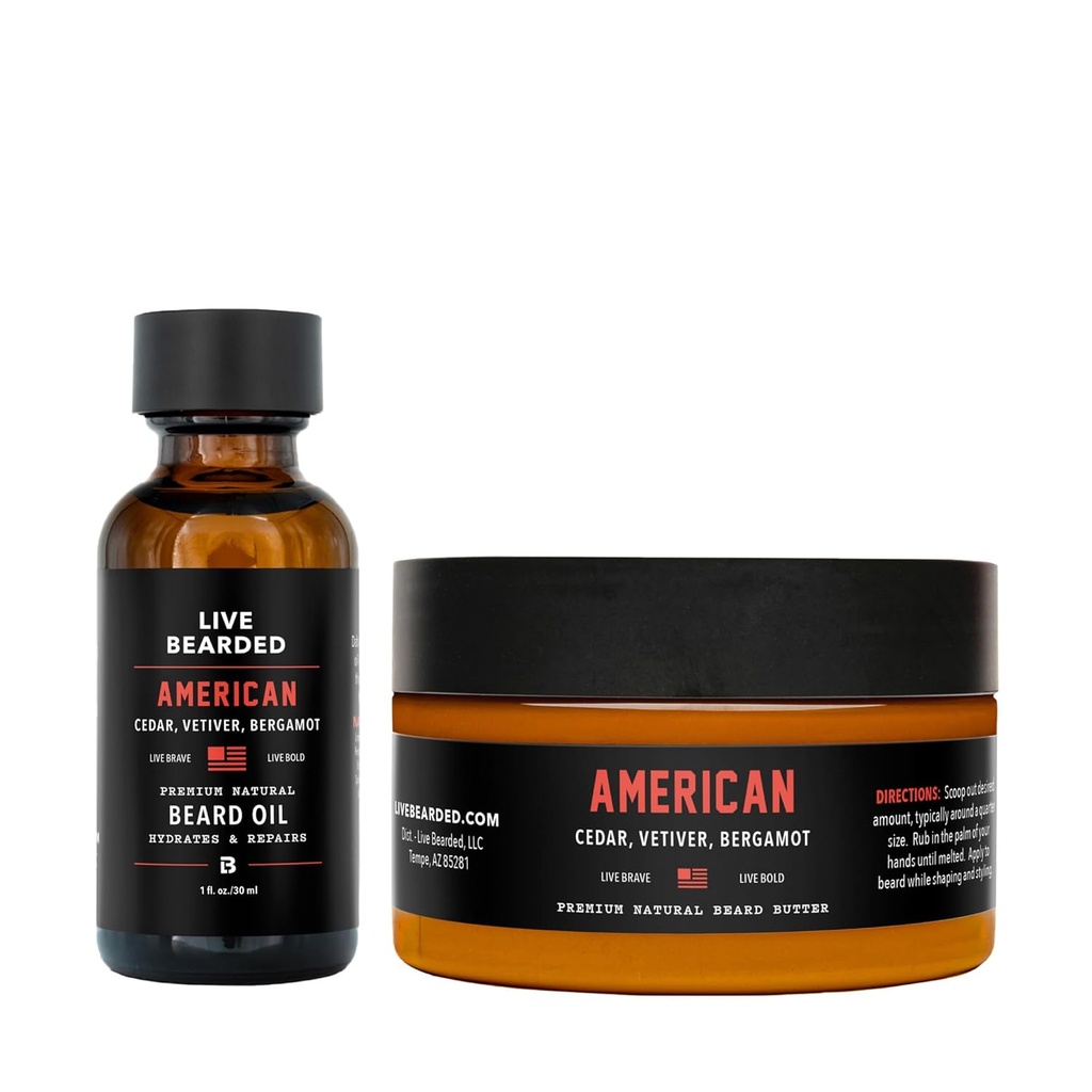 Kit de broyage d'huile et de beurre à barbe - Fabriqué aux États-Unis - Ingrédients tout naturels avec karité, argan, jojoba - Soutien à la croissance