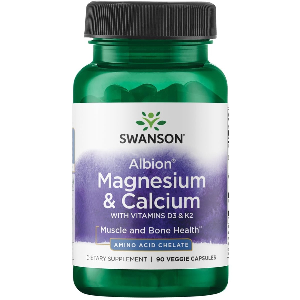 Swanson Albion Magnésium chélaté et calcium 2:1 90 Gélules de Veg