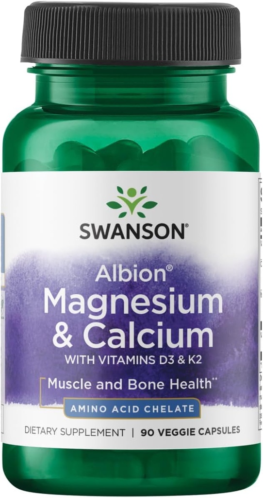 Swanson Albion Magnésium chélaté et calcium 2:1 90 Gélules de Veg