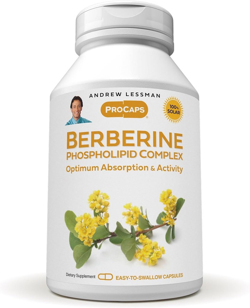 ANDREW LESSMAN Berberine Phospholipide Complex 120 Capsules - Extrait de racine de baie. Petites capsules faciles à avaler