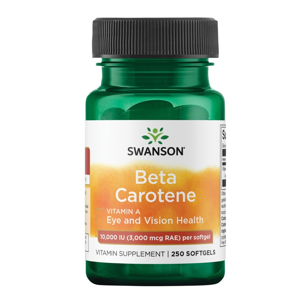 Swanson Beta-Carotène - Supplément de vitamine A favorisant la santé immunitaire, la santé des yeux et de la peau - Formule de bien-être naturel - (250 softgels, 3000 mcg chacun)