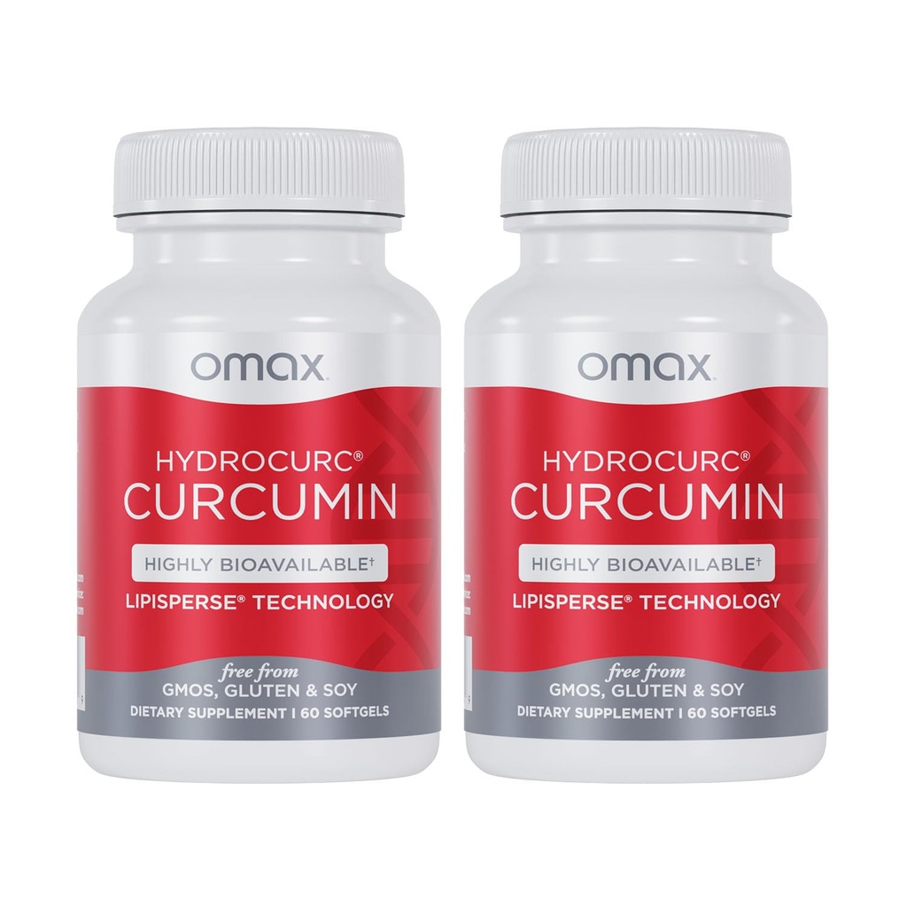 Omax3 2 Pack- HydroCurc Curcumin Curcumin Softgels, Nanoparticle d'huile MCT hautement biodisponible pour la puissance et l'absorption, santé articulaire, 120 Softgels