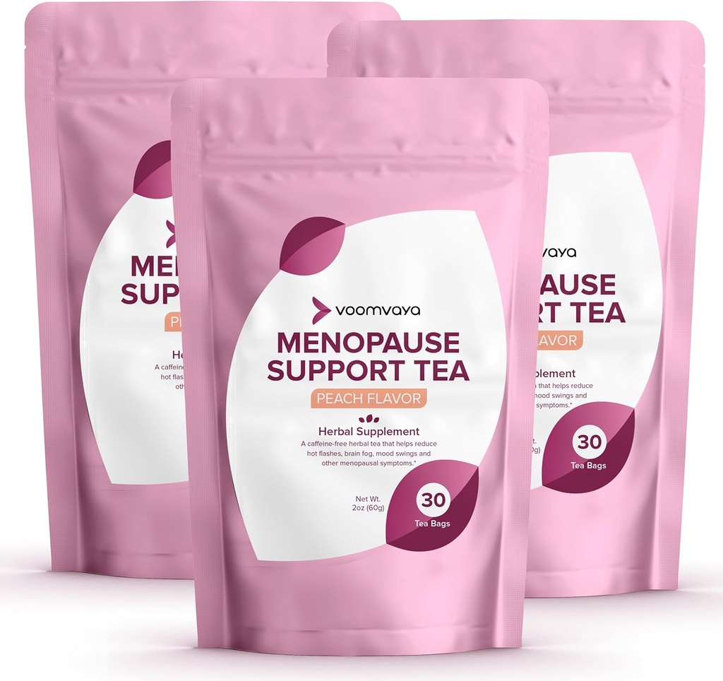 VoomVaya Économisez 20% sur Ménopause Support Thé 3-Pack Bundle - Natural Ménopause Relief for Women w/Red Clover & Black Cohosh - Night Sweats & Hot Flashes Relief - Peach Flavor - 90 Teabags