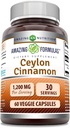 Amazing Formulas Ceylon Cinnamon 1200 Mg Supplement | Vegetarian Capsules | Non-GMO | Gluten-Free | Made in USA (1 Pack | 60 Count)