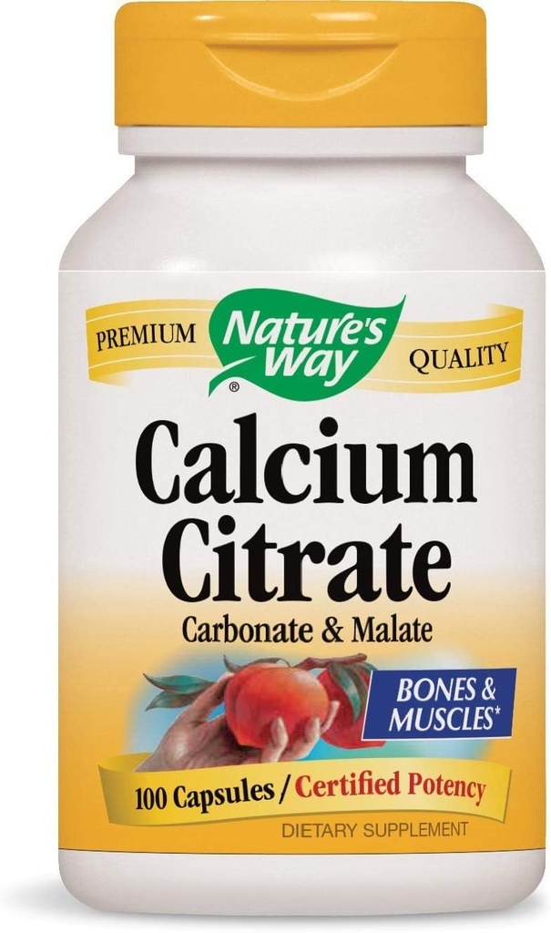 Natures Way Citrate de calcium, carbonate et malate, 1000 par portion, 100 capsules. Boîte de 2 bouteilles