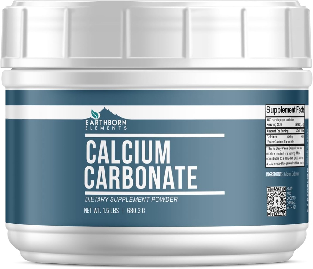 Éléments d'origine terrestre Poudre de carbonate de calcium (1,5 lb), antiacide naturel, Tub Resealable Free Mess pratique
