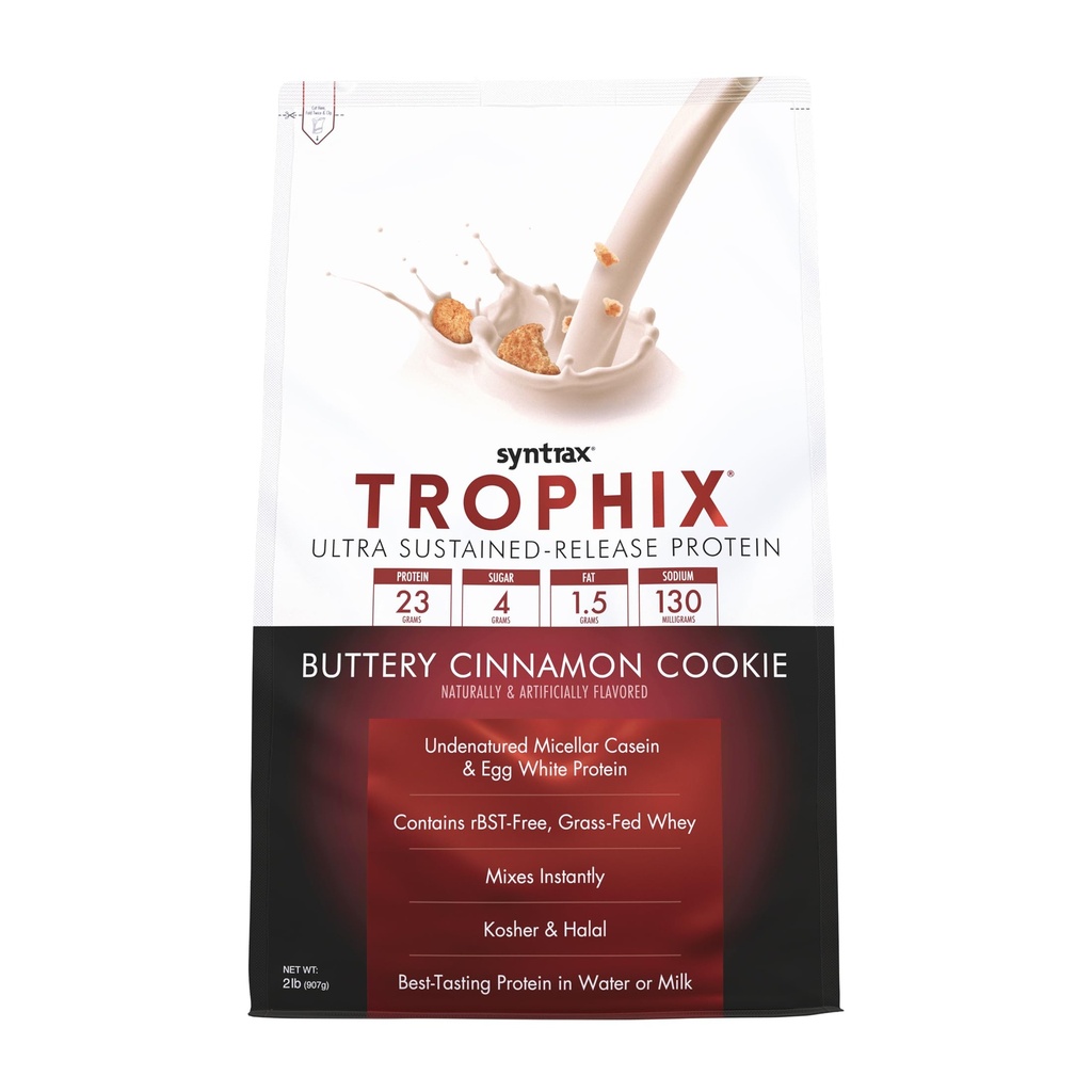 Syntrax Nutrition Trophix, mélange de poudre de protéines à libération prolongée, vrais morceaux de cookie, beurre de cannelle, 2 lbs