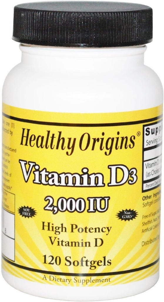 Origines saines Vitamine D3 Softgels, 120 Nombre