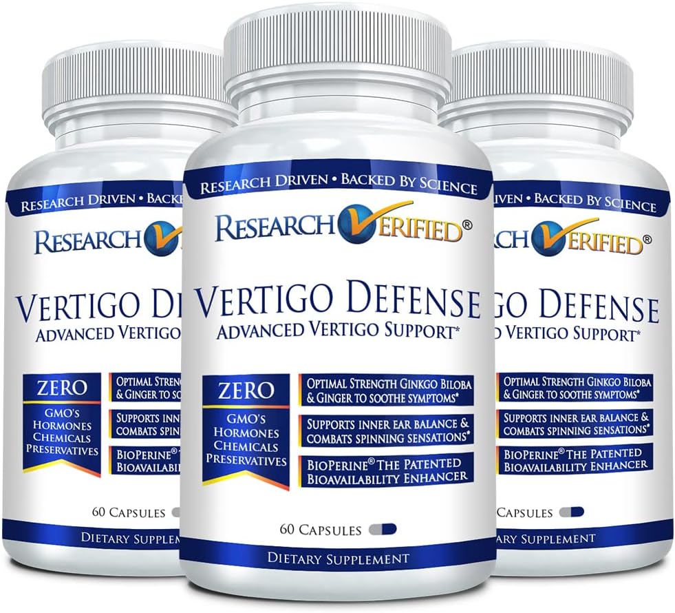 Recherche Verified Vertigo Defense - Soothe Symptômes et Soutien Ear Balance - Vitamine D3, Ginger, Ginkgo Biloba, BioPerine - 180 Capsules