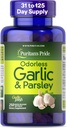 Puritan's Pride Preimum Odorless Garlic 5 mg (500 mg equivalent) & Parsley, Traditional Dietary Supplement for Heart Health, Circulation, and Blood Flow Support, 250 Rapid Release Softgels