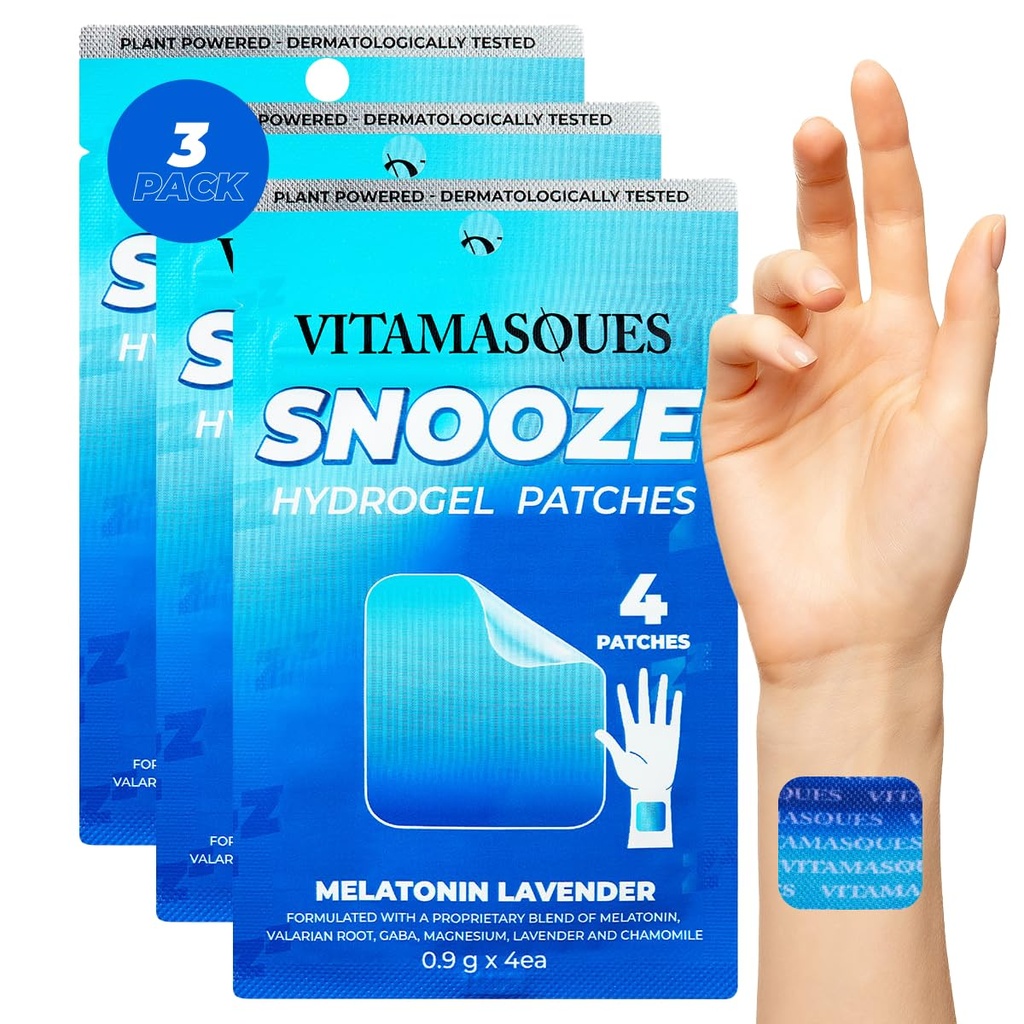 Vitamasques Patchs de sommeil pour adultes, SnoozeMe Wellness Hydrogel Patch (3-Pack) - Dormir avec de la lavande, de la mélatonine et de la racine valériane - soin de la peau coréen sans cruauté