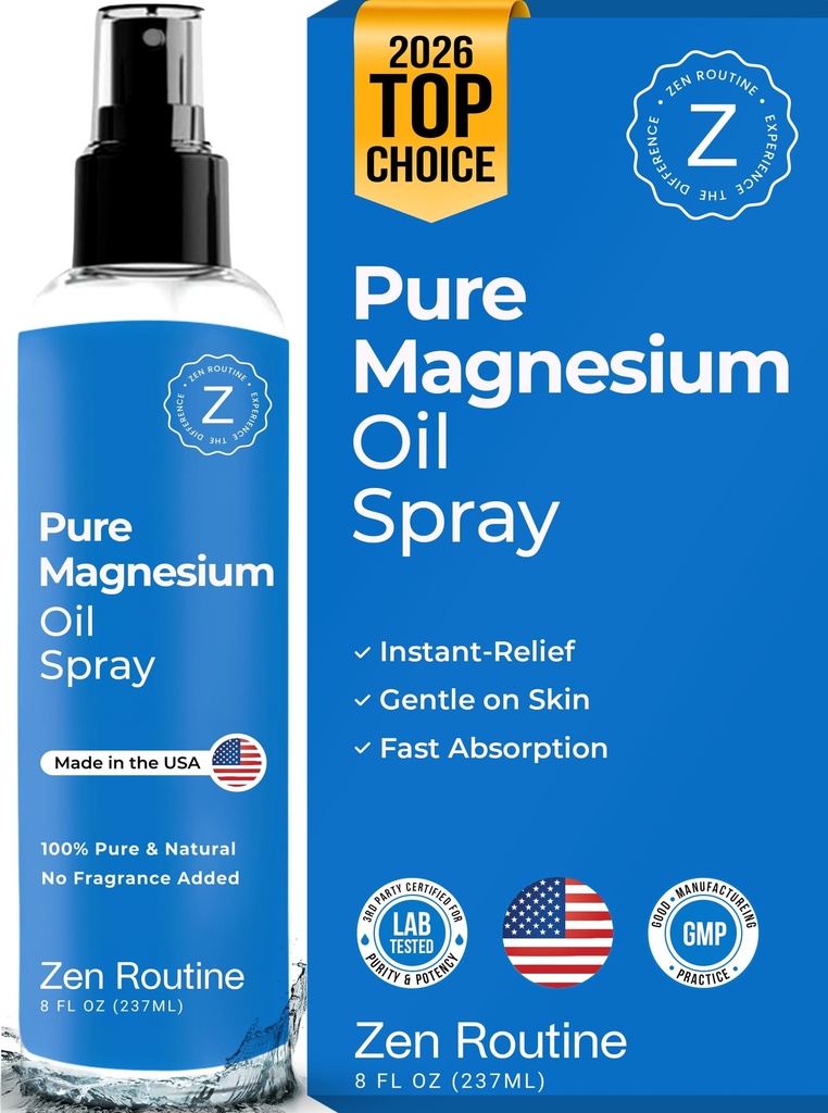 Spray à l'huile de magnésium pur – 8 oz (simple) – Classe USP – Huile de magnésium pour pieds, corps, muscles et crampes de jambes – Glycinat de magnésium topique, Aceite de Magnesio, Chlorure de magnésium organique – Fabriqué aux États-Unis