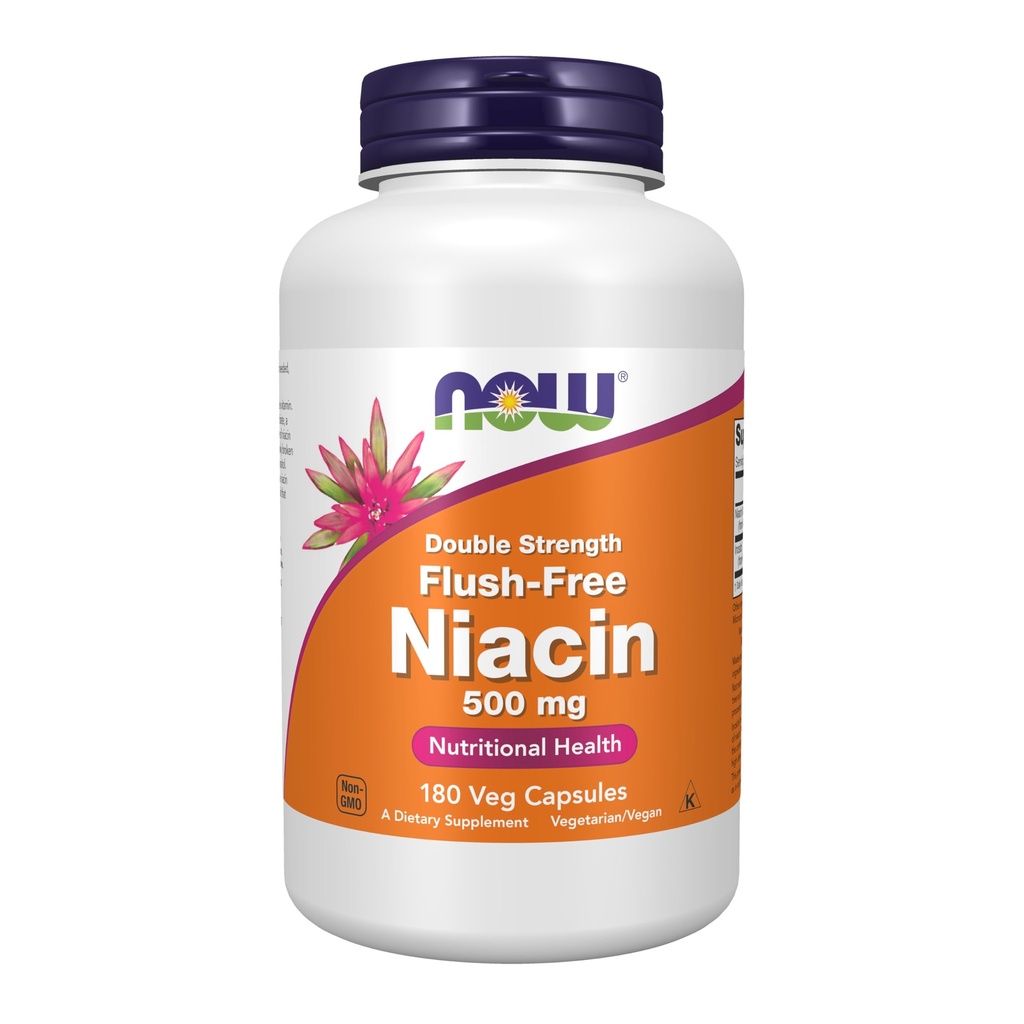 MAINTENANT compléments alimentaires, niacine (vitamine B-3) 500 mg, sans flush, double force, santé nutritionnelle, 180 gélules