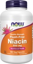 NOW Foods Supplements, Niacin (Vitamin B-3) 500 mg, Flush-Free, Double Strength, Nutritional Health, 180 Veg Capsules