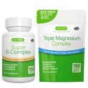 Comprimés Super B-Complex 180 + Complexe Triple Magnésium 180 Comprimés Ensemble végétalien, Complexe Méthylé à libération prolongée B + Haute absorption Magnésium chélaté Glycinat, Taurate et Citrate, par Igennus