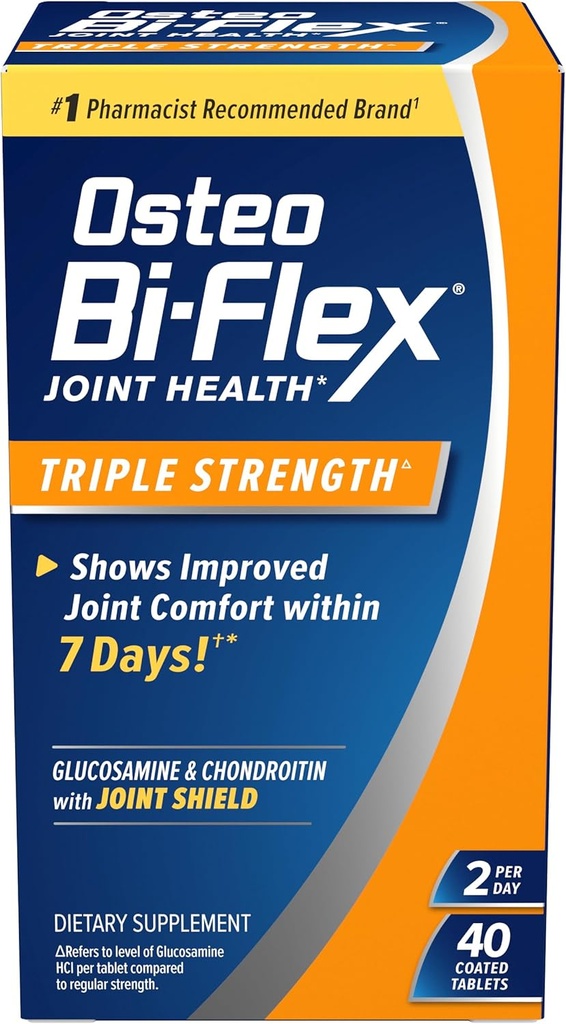 Osteo Bi-Flex Triple Strength(5), glucosamine Chondroïtine avec supplément de santé articulaire vitamine C, comprimés enduits, 40 Compte